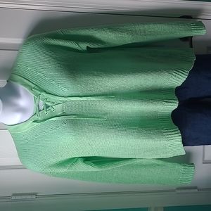 J. Crew Mint Green Beachy Cotton Sweater Lace Up Front | Size Large | NWOT